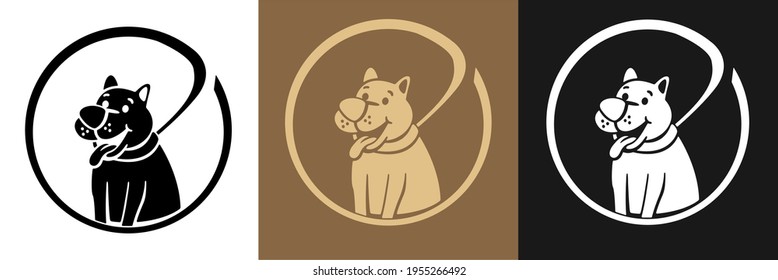 Cute icon of doggy logo for dog shelter . Vector flat illustration care and adoption. Homeless puppy character, mascot