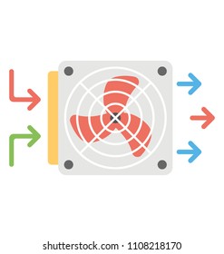 A cute icon of fan with arrows pointing in same direction, giving visual of an icon of mining hardware
