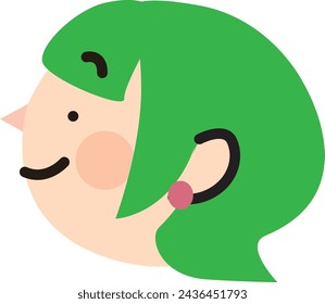 Cute icon of green hair medium hair woman