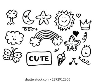 Cute Icon for kids , Doodle Handdrawn Cartoon , Funny Comic Character