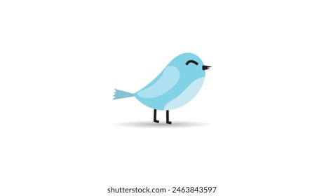 cute icon little blue bird isolated on white background.with smiling face dan friendly, cuit for logo or coloring book