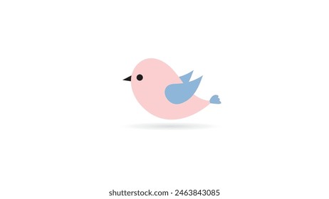 cute icon little pink bird isolated on white background.with smiling face dan friendly, cuit for logo or coloring book