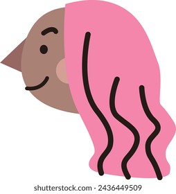 Cute icon of long hair woman with pink hair