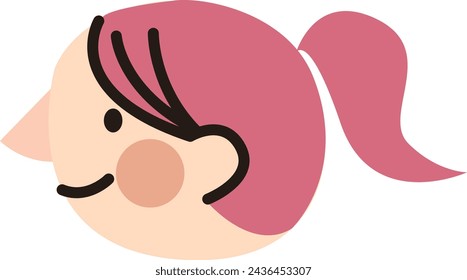 Cute icon of pink hair ponytail woman