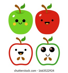 Cute icon red apple and green apple flat vector illustration