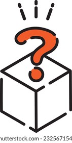 A cute icon of a red question mark and a question mark popping out of a box that can be used for quizzes and problems