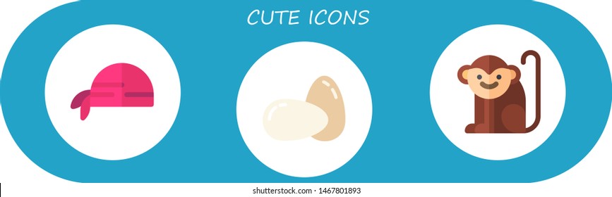 cute icon set. 3 flat cute icons.  Simple modern icons about  - pirate scarf, eggs, monkey