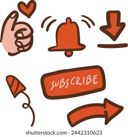 Nette Icon Set für Kanal, Abonnieren, Gefällt mir, Kommentar, Download, Teilen, Bell Benachrichtigung Illustration
