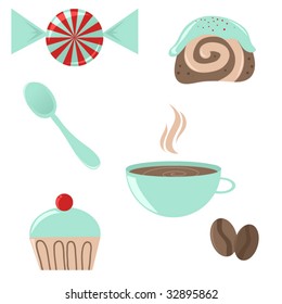 Cute icon set of coffee break