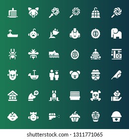 cute icon set. Collection of 36 filled cute icons included Cupcake, Mexican skull, Water gun, Baby girl, Baby boy, Child, Skull, Cage, Rabbit, Dog, Dog house, Bird, Frankenstein