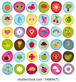 Cute Icon Set Collection Buttons In Vector