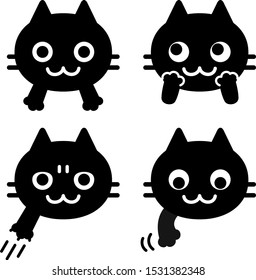 Cute icon set of funny black cats