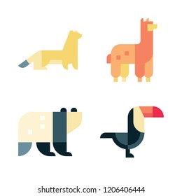 cute icon set. vector set about alpaca, panda bear, toucan and ermine icons set.