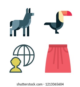 cute icon set. vector set about skirt, profile, toucan and donkey icons set.
