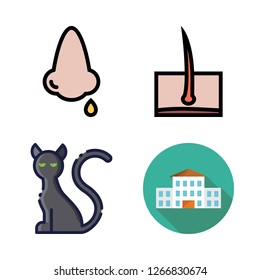 cute icon set. vector set about school, hair, nose and black cat icons set.