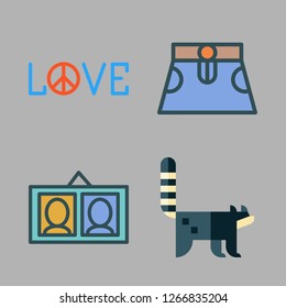 cute icon set. vector set about portraits, skirt, love and racoon icons set.