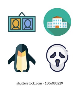 cute icon set. vector set about portraits, scream, school and penguin icons set.