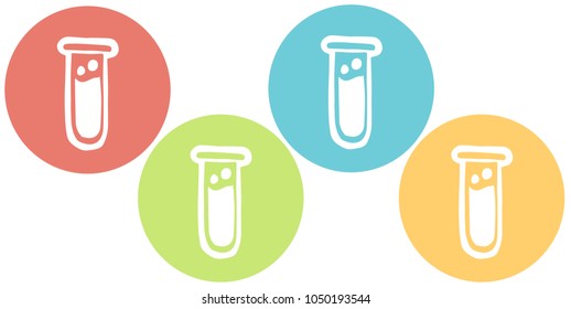 Cute Icon, Sign, Symbol, Logo Healthcare Medical Science Long Test Tube on Red, Blue, Green, Yellow Background. Graphic Design Resource, Element, Vector Illustration