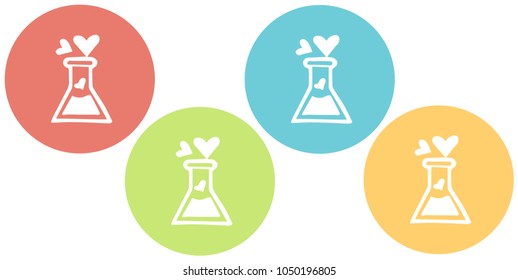 Cute Icon, Sign, Symbol, Logo Healthcare Medical Science Triangular Test Tube with Heart Shape on Red, Blue, Green, Yellow Background. Graphic Design Resource, Element, Vector Illustration