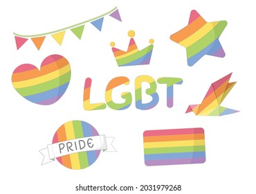 Cute icon  symbols Vector set for Pride  Celebrating LGBT . Collection of rainbow, flag, heart, love,  Sweet, text design signs isolated on white background
