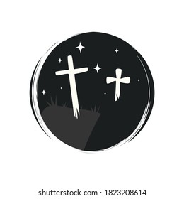 Vector de icono de corte con cemento y estrellas, ilustración en círculo con textura de brocha, para historias de medios sociales y resaltados de instagram