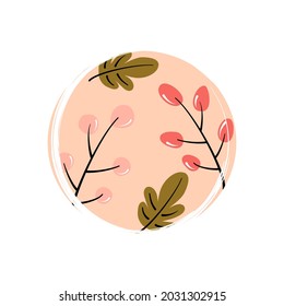 Cute-Ikone-Vektorgrafik mit Blättern und Beeren, Illustration auf einem Kreis mit Bürstenstruktur, für die Herbstsaison Social-Media-Geschichte und Highlights