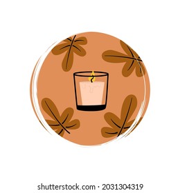 Vector de iconos con hojas y velas, ilustración en círculo con textura de brocha, para otoño temporada de otoño historia de medios sociales y resalta