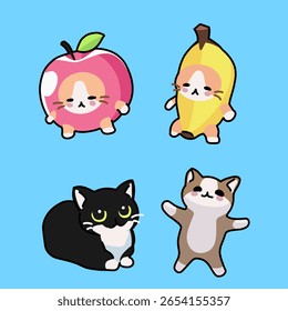 Bonito icônico Meme Cats desenhos animados ilustração arte 