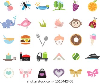 Cute Icons with animals, food and nature