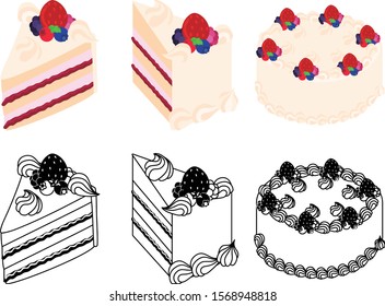 The cute icons of cake with fruits 