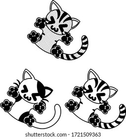 The cute icons of cats drawn in monochrome