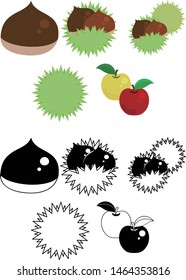 The cute icons of chestnut and apple