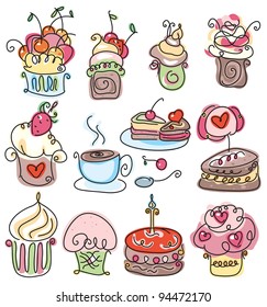 Cute icons of cupcakes for sweet design.