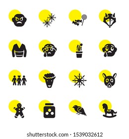 cute icons. Editable 16 cute icons. Included icons such as Rocking Horse, Sparrow, Honey jar, Gingerbread Man, Lemur, Snowflake, Sheep, Children, Sad. cute trendy icons for web.