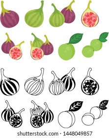 The cute icons of fig and plum
