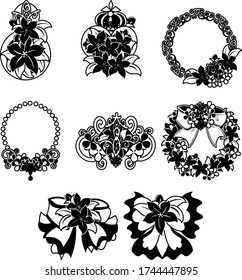 The cute icons of flower objects such as perfume or ribbon and etc
