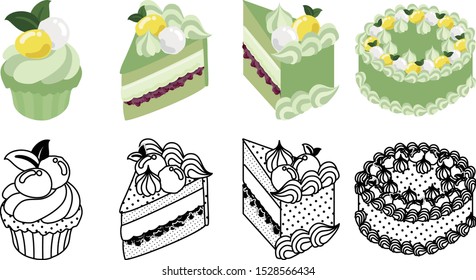 The cute icons of green tea cake