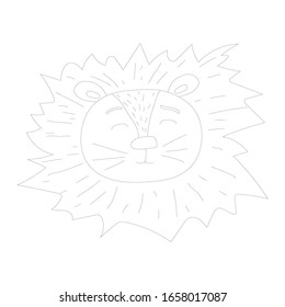 Cute icons of lion head outline. Savanna animal in doodle style isolated on white background. Vector outline stock illustration. Textile kids print on t-shirt.One line tattoo, sticker, coloring page.