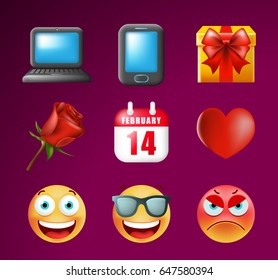 Cute Icons on Dark Background. Isolated Vector Illustration 