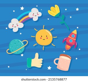 iconos bonitos sobre fondo azul