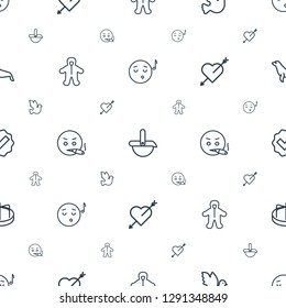 cute icons pattern seamless white background. Included editable outline emoji listening music, robot, bird, baby, smoking emot, heart with arrow icons. cute icons for web and mobile.