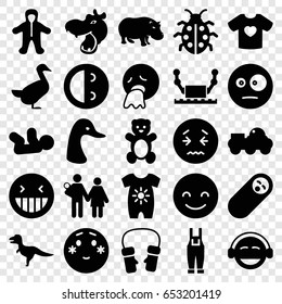 Cute icons set. set of 25 cute filled icons such as hippopotamus, goose, teddy bear, baby onesie, baby, mittens, laughing emot, smiling emot, shy emoji, emoji, ladybug