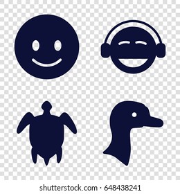 Cute icons set. set of 4 cute filled icons such as goose, smiling emot, emoji