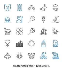 cute icons set. Collection of cute with bookworm, robot, ladybug, parrot, correction fluid, patch, piece of cake, lollipop, walrus, tulips, cake pop. Editable and scalable cute icons.