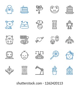 cute icons set. Collection of cute with cage, cactus, robot, candy, baby, lollipop, cupid, hamster, elephant, poop, rabbit, cake slice, frog. Editable and scalable cute icons.