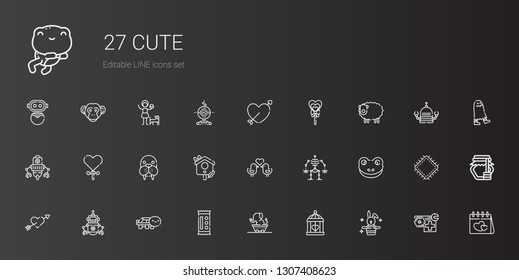 cute icons set. Collection of cute with rabbit, cage, elephant, candy, turtle, robot, cupid, frog, love birds, bird house, walrus, lollipop. Editable and scalable cute icons.
