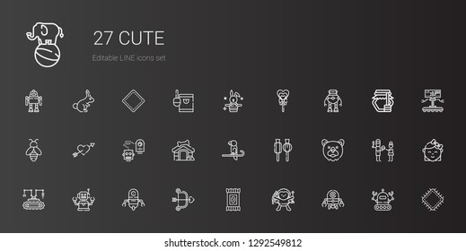 cute icons set. Collection of cute with robot, cupid, candy, bear, lollipop, parrot, dog house, bee, rabbit, patch, baby, father, honey, elephant. Editable and scalable cute icons.