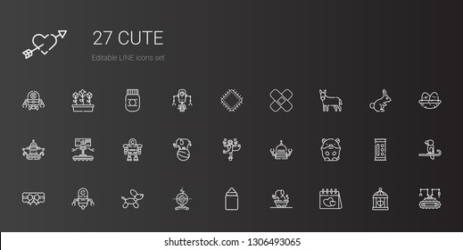 cute icons set. Collection of cute with valentines day, elephant, feeder, robot, dog, garter, hamster, monkey, donkey, patch, cage, parrot, candy. Editable and scalable cute icons.