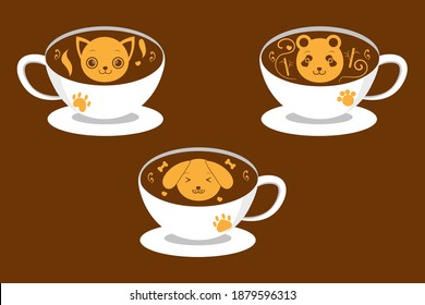 adorables iconos set taza de café con animales Caracteres