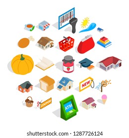 Cute icons set. Isometric set of 25 cute vector icons for web isolated on white background